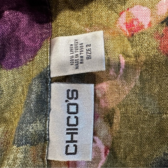 Chico's Linen Jacket Size 2 Multicolor Watercolor Floral Button Front. Pockets - Picture 6 of 14